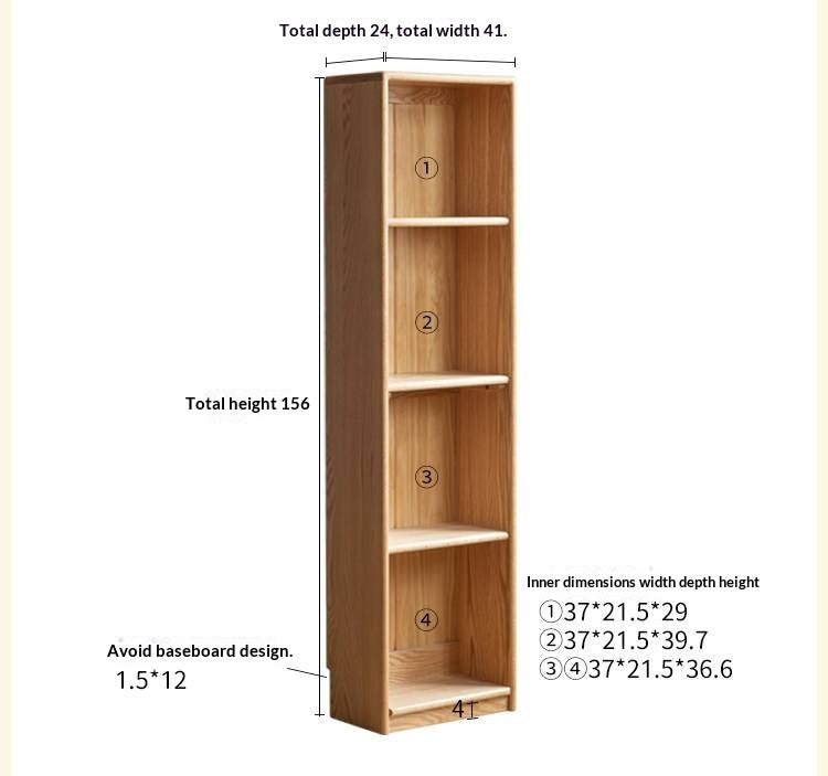 Oak, Beech Solid Wood, Solid RubberWood Kids Corner Bookcase, Narrow Floor-to-Wall Storage