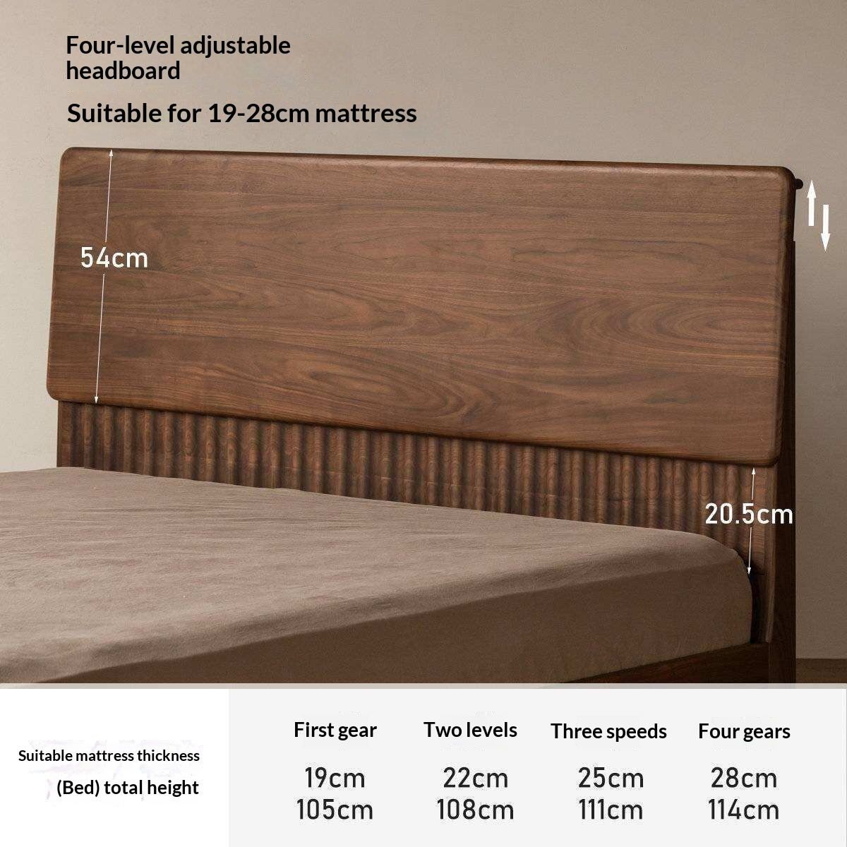 Black Walnut Solid Wood Bed with Italian Light Luxury Design