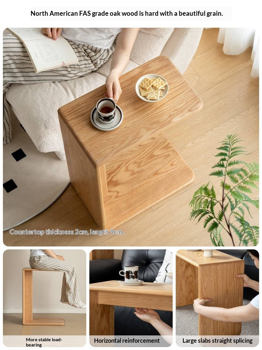 Oak, Ash Solid Wood Multifunctional C-shaped Side Table