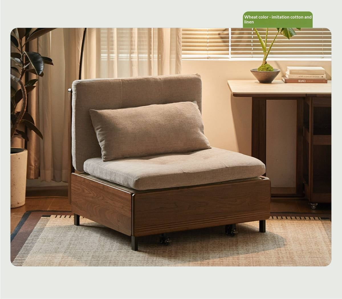 Black Walnut, Oak Solid Wood Sleeper Chair-sofa Bed with Attached Fold-Out Side Tray