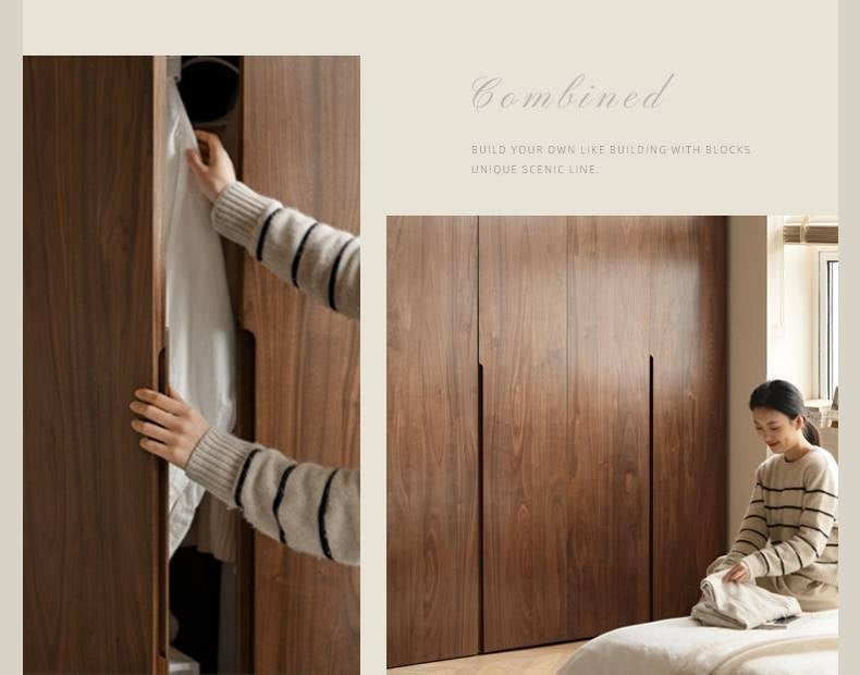 Black Walnut, Sandalwood Solid Wood Modern Style Wardrobe