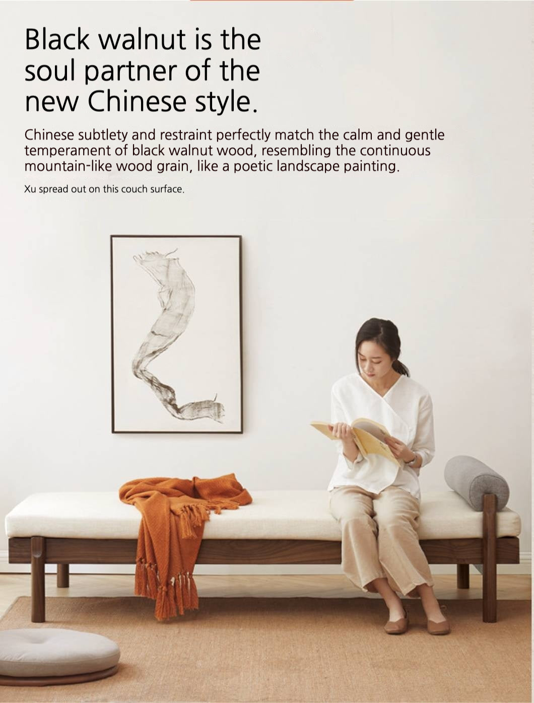 North american black walnut, Ash Solid Wood Single Sleeper Chaise Sofa Bed