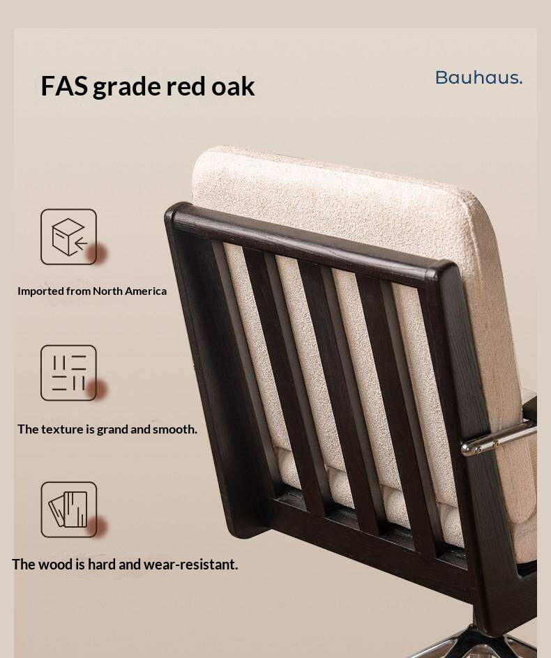 Oak Solid Wood Office Chair with Adjustable Back and Ergonomic Design