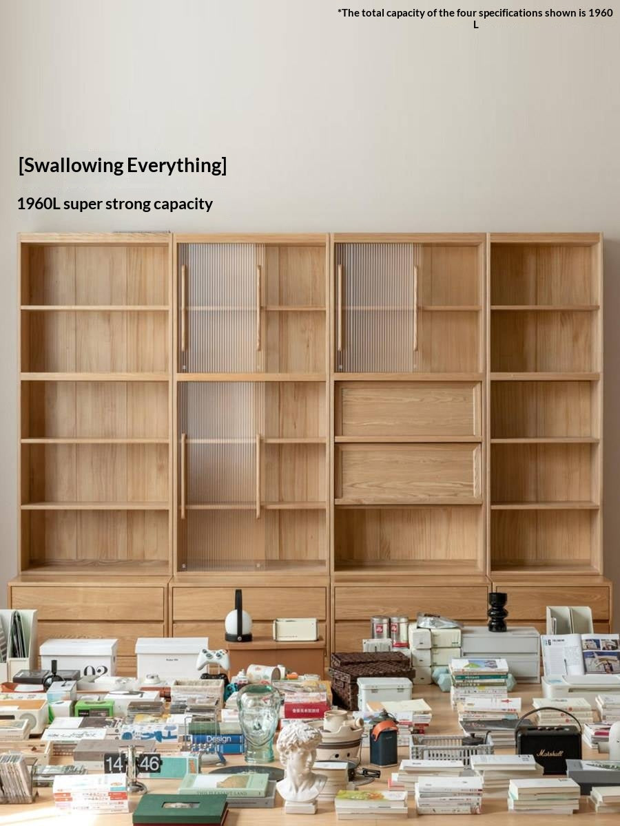 Ash Solid Wood Wall-Mounted Bookcase with Integrated Study Shelf