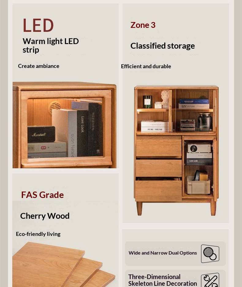 Cherry Solid Wood Mid-range Style Side Cabinet.