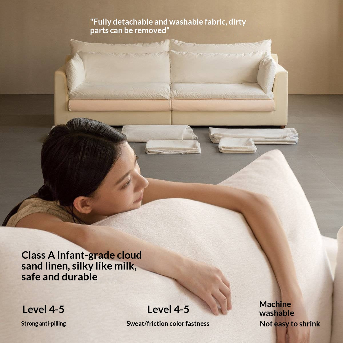 Deep Seat Modular Sofa with Cotton-Linen Upholstery