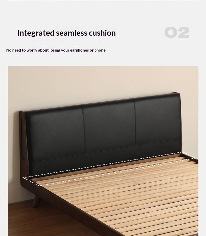 Black Walnut Solid Wood Genuine Leather Upholstered Bed