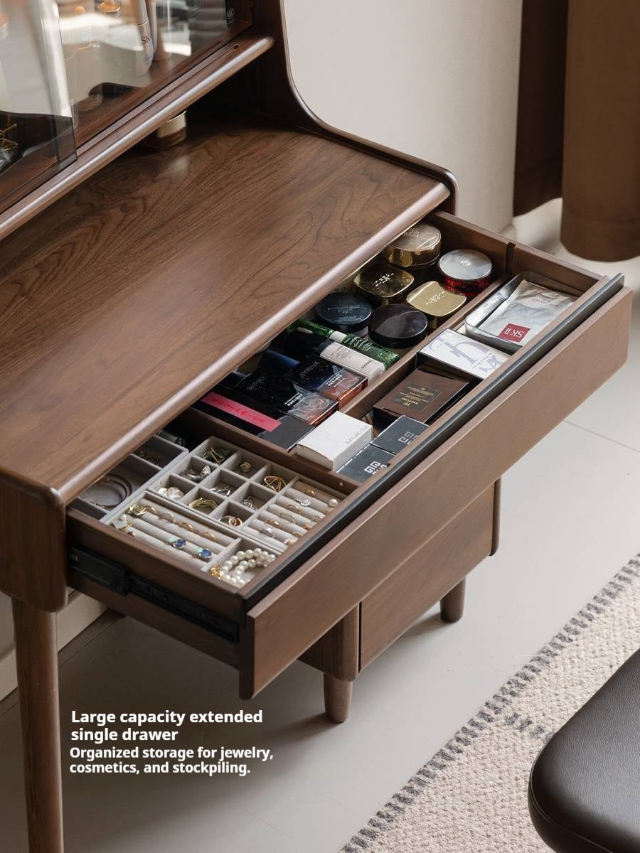 Black Walnut, Sandalwood Solid Wood Light Luxury Multifunctional Dressing Table