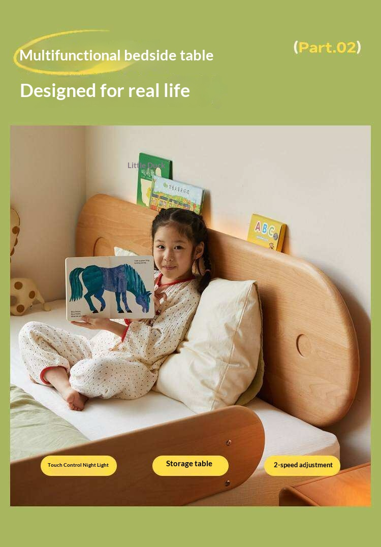Beech Solid Wood Kids Floating Bed with Night Light and Optional Guardrails