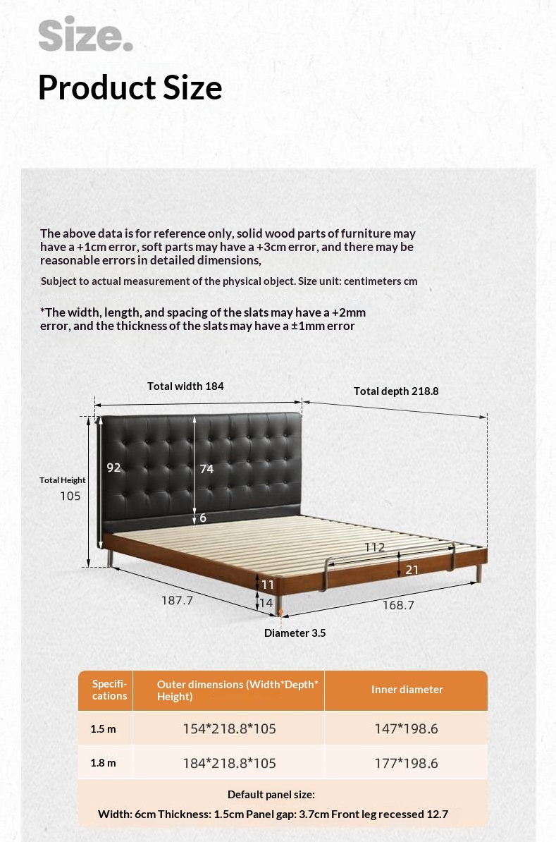 Tulipwood Solid Wood Bed — Bauhaus Style with Soft Genuine Leather Headboard