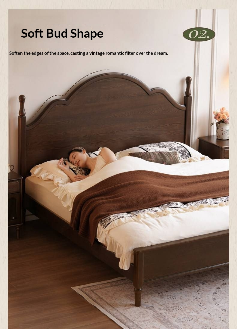 Ash Solid Wood Bed — American Retro Style