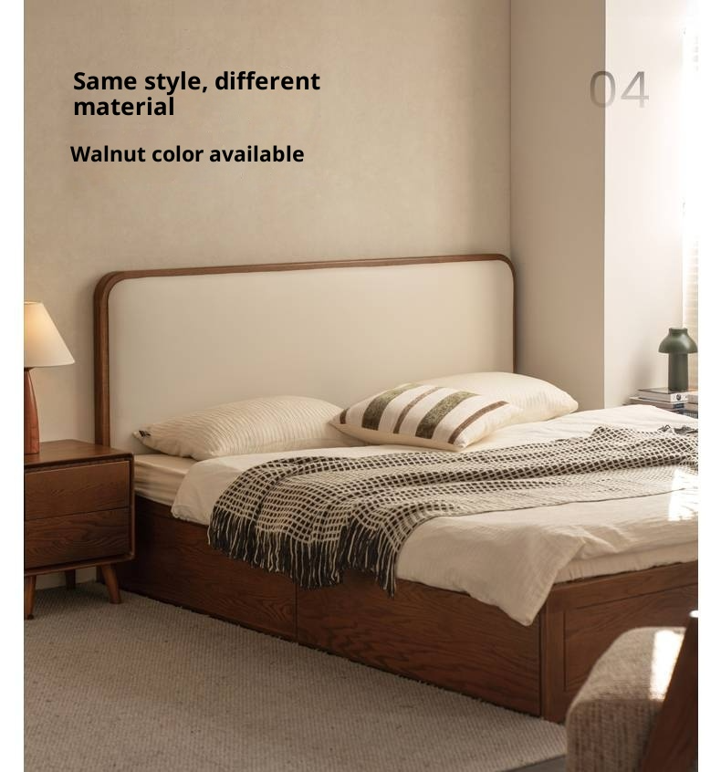 Oak Solid Wood Genuine Leather,  Eco-leather Box Bed
