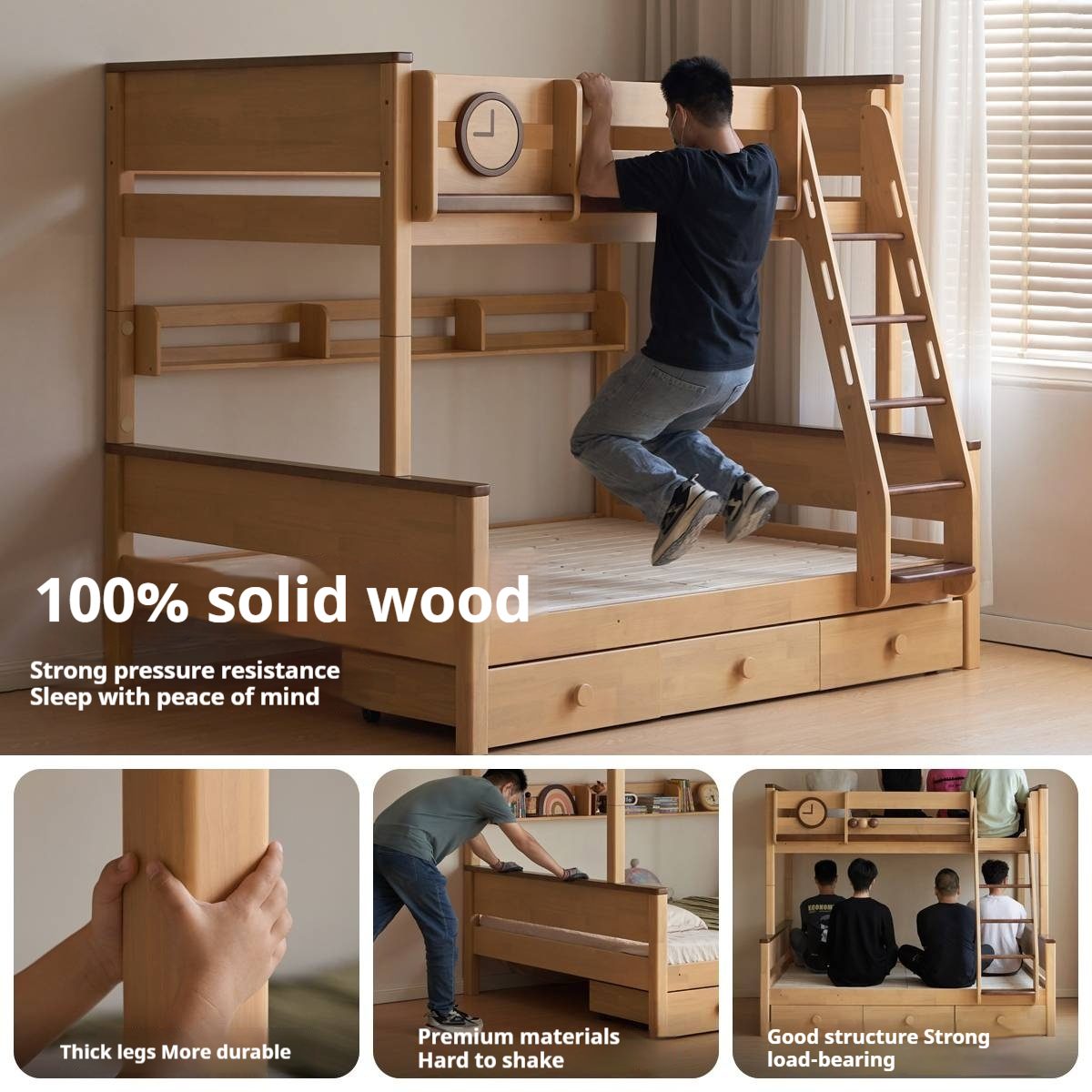 Rubberwood Solid Wood Children's Bunk Bed