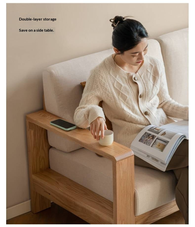 Oak Solid Wood Modern Fabric Sofa.