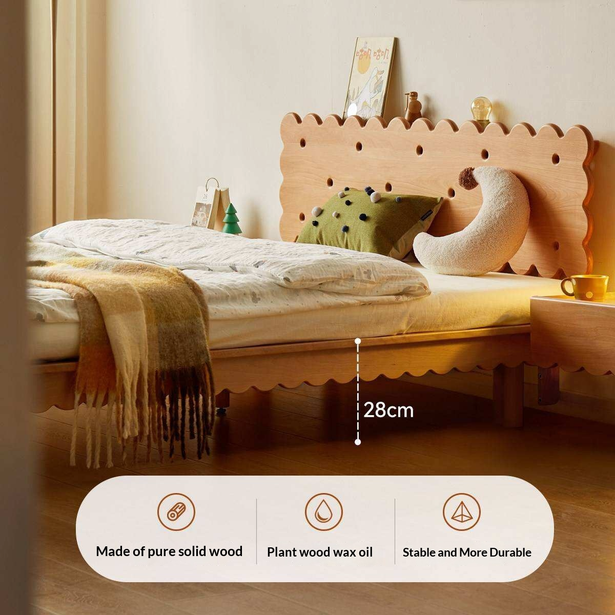 Beech Solid Wood Children's with Scalloped Frame Biscuit Bed