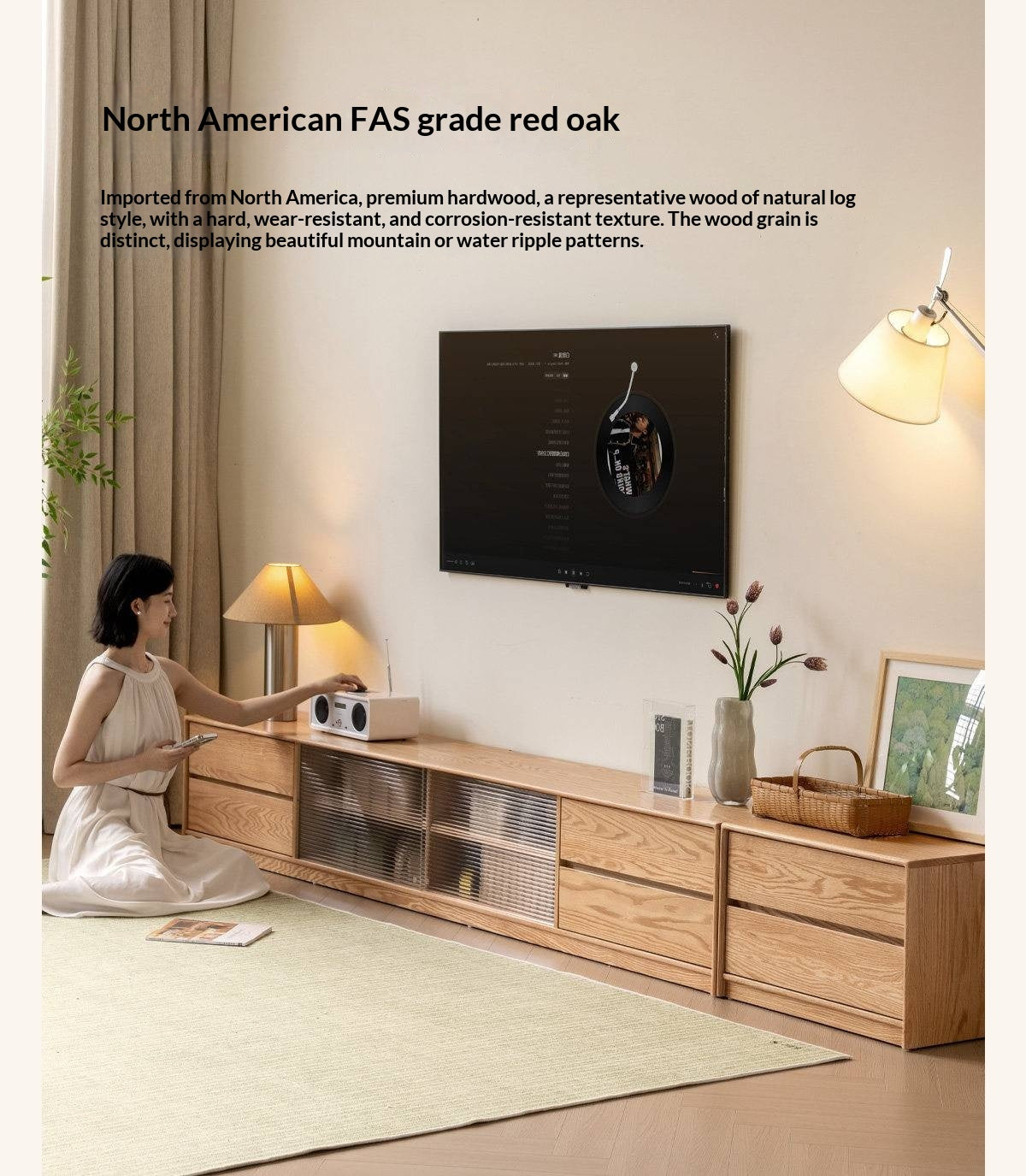 Solid RubberWood, Oak Solid Wood TV Cabinet Floor Combination