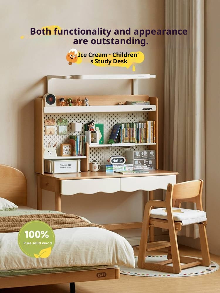 Beech Solid Wood Children's Desk Adjustable Writing Desk