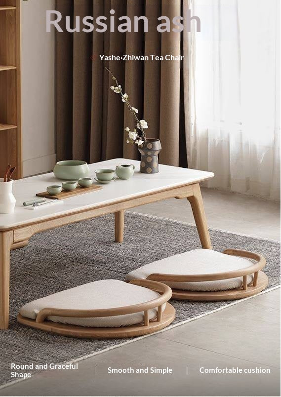 Ash Solid Wood Backrest Legless Low Tatami Chair