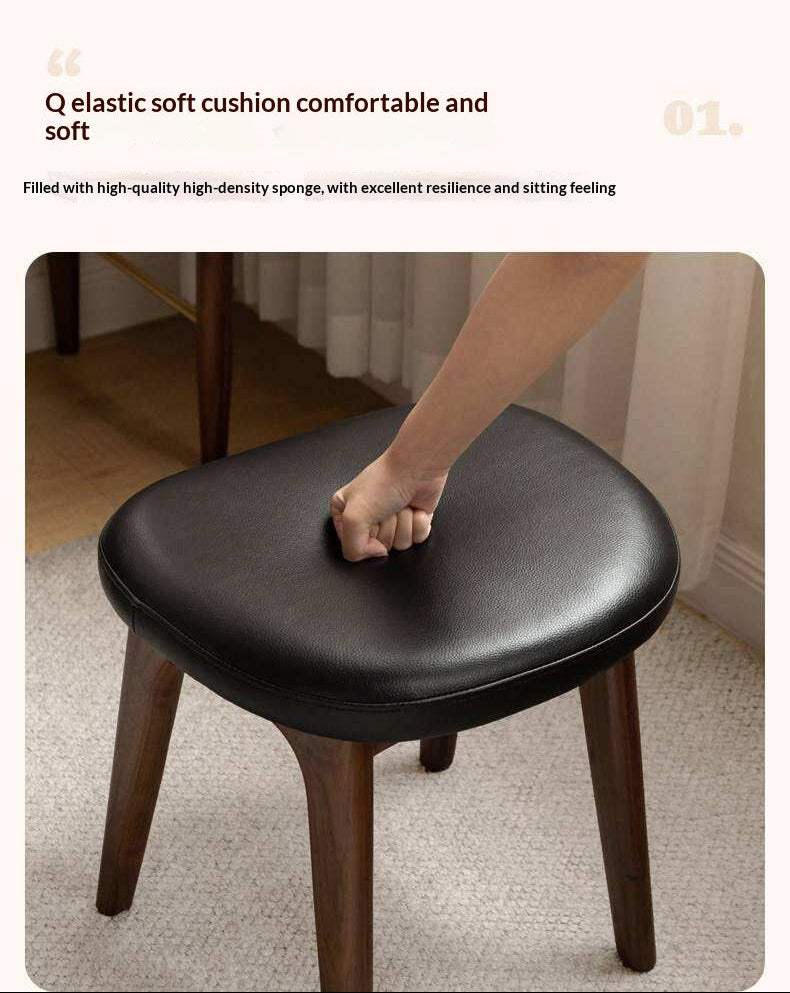 Black Walnut, Ash, Oak Solid Wood Makeup Soft Stool