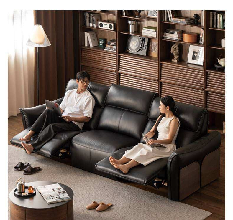 Black walnut solid wood Top Grain Genuine Leather Zero Wall Power Reclining Sofa