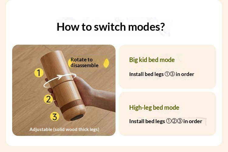 Beech Solid Wood Kids Platform Bed with Night Light