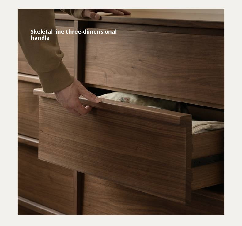 Black Walnut, Sandalwood, Oak Solid Wood Skeleton Line Chest of Drawers