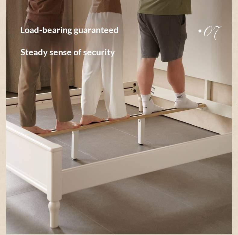 Rubberwood Solid Wood Bed American Retro Cream Style