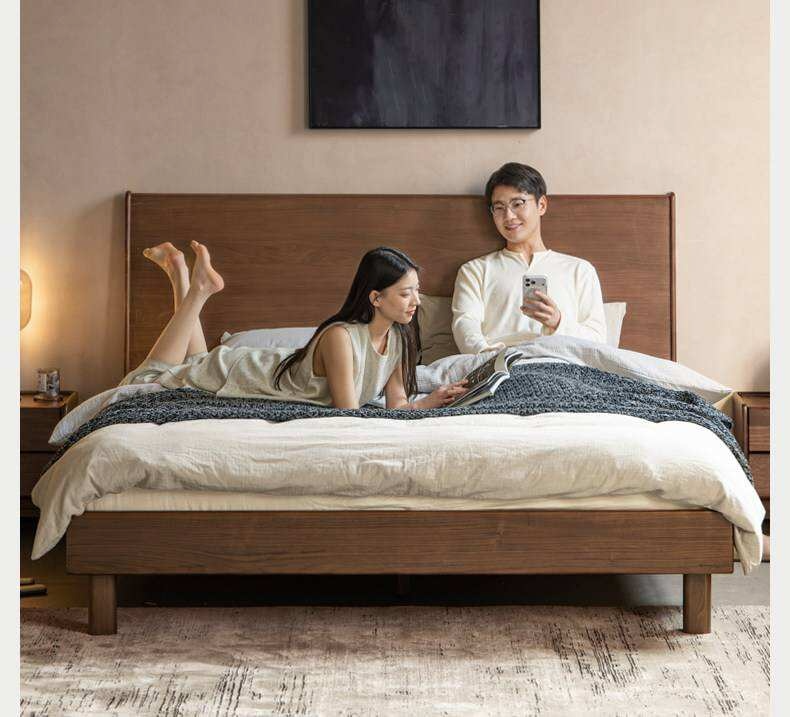 Black Walnut Solid Wood Bed with Sleek Light Luxury Finish