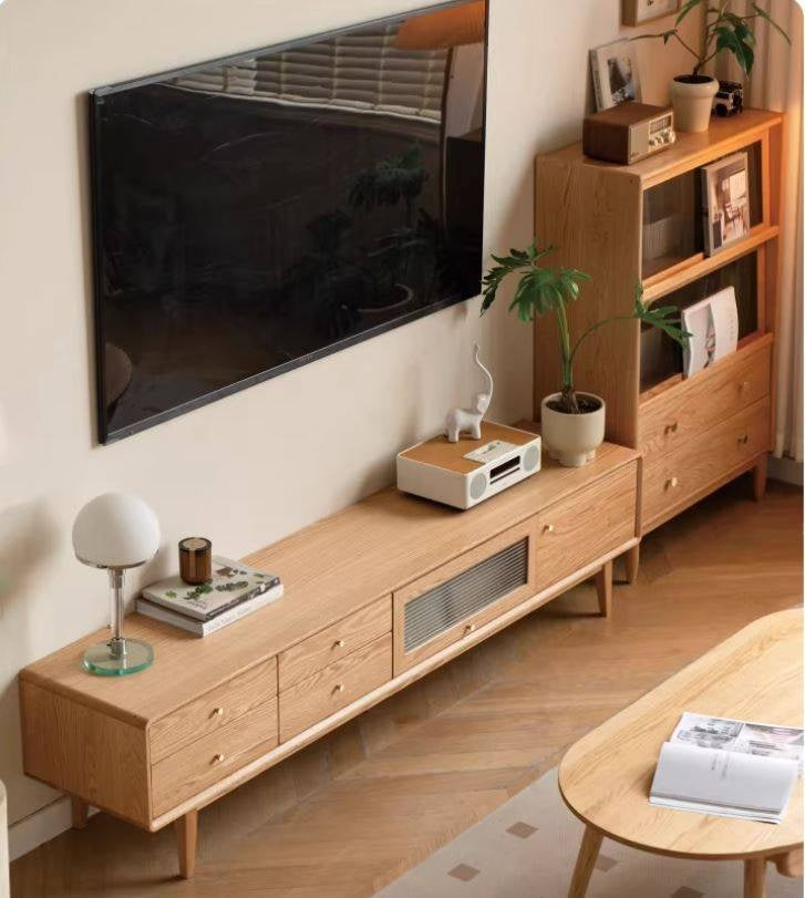 Oak Solid Wood Flip Door TV Cabinet.
