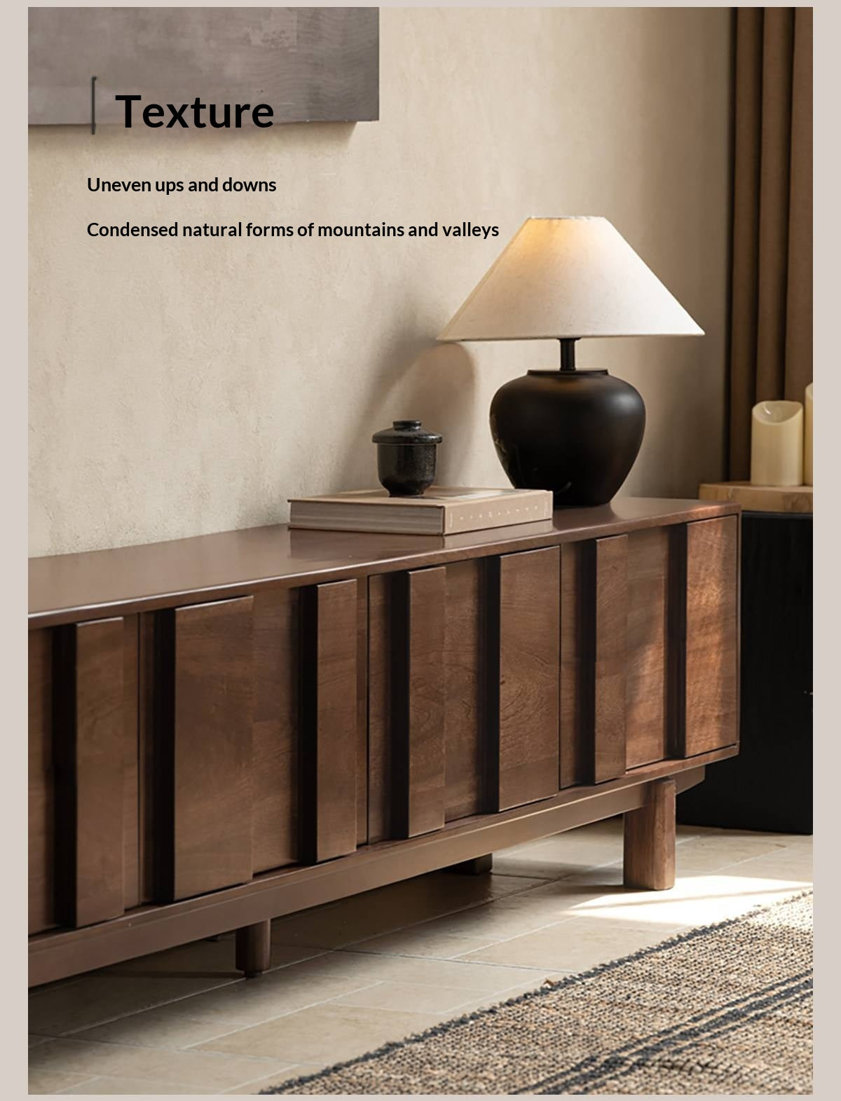Sandalwood Solid Wood Fluted TV Console with Recessed Handles