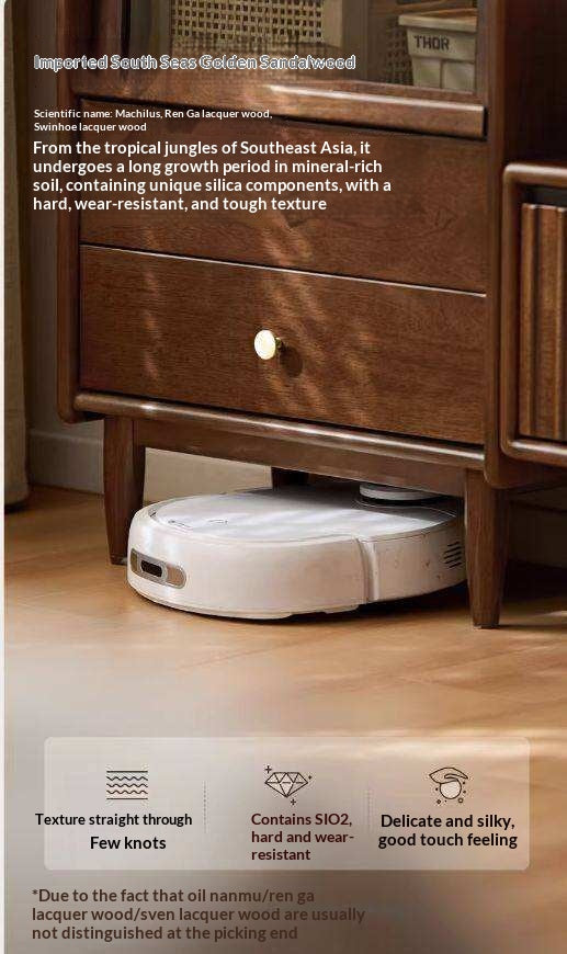 Sandalwood Solid Wood Side Cabinet with Storage and Light