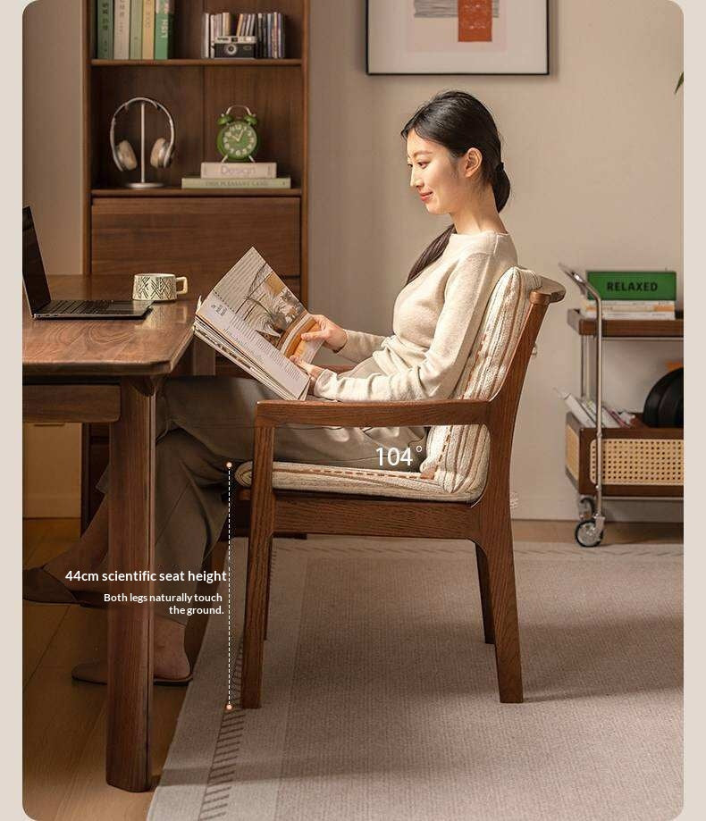 Oak Solid Wood Armchair, dual Reading Chair with Sculpted Back, Home Office Desk Chair