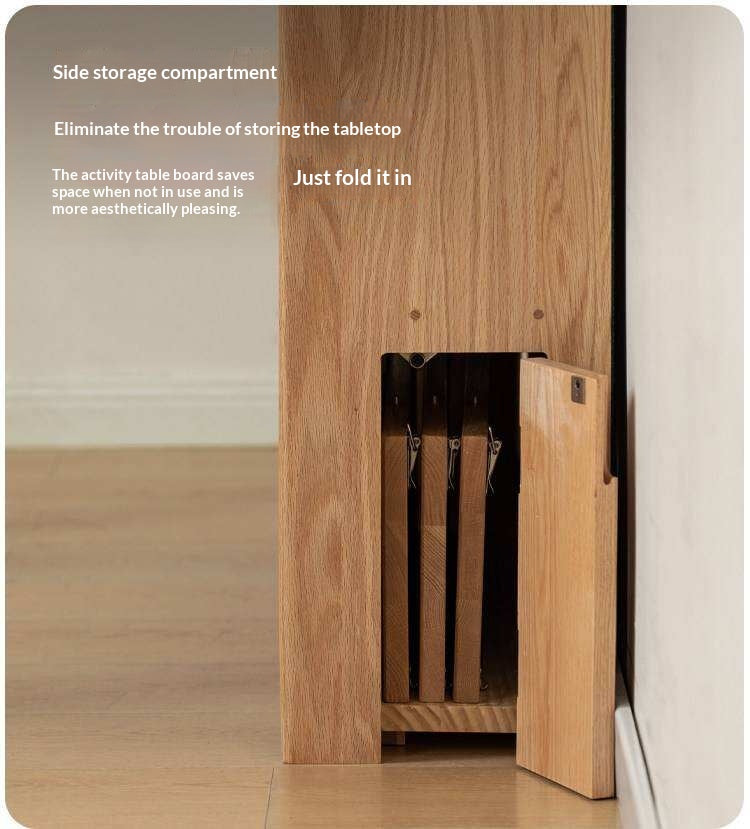 Oak Solid Wood Telescopic Dining Table Sideboard Integrated