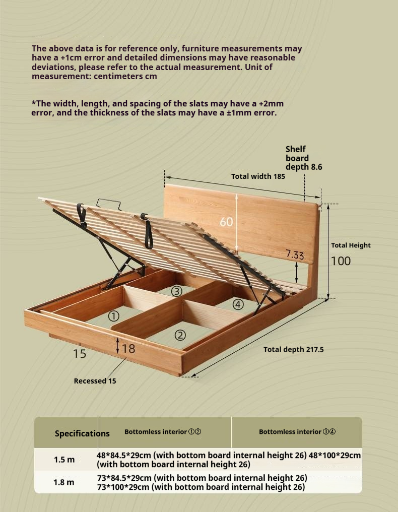 Cherry Solid Wood Modern Minimalist Storage Box Bed with Suspension Design