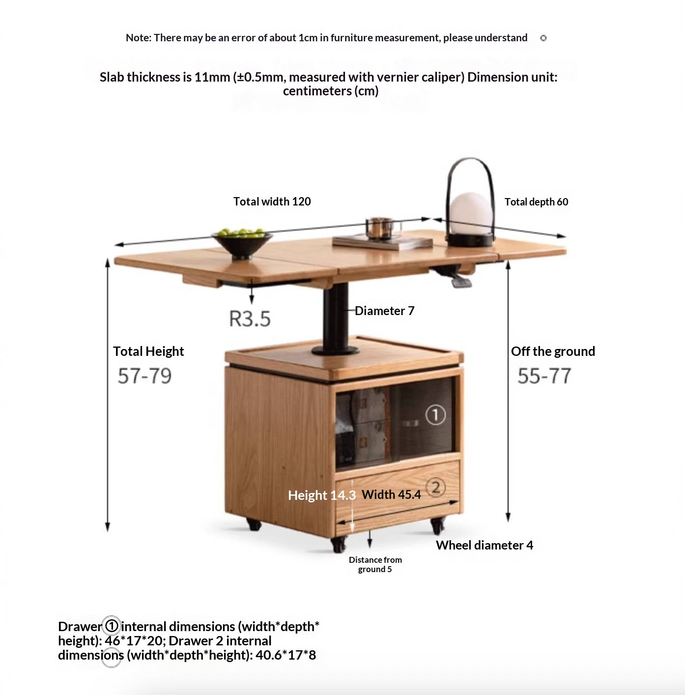 Oak Solid Wood Modern Mobile Elevating Coffee Table