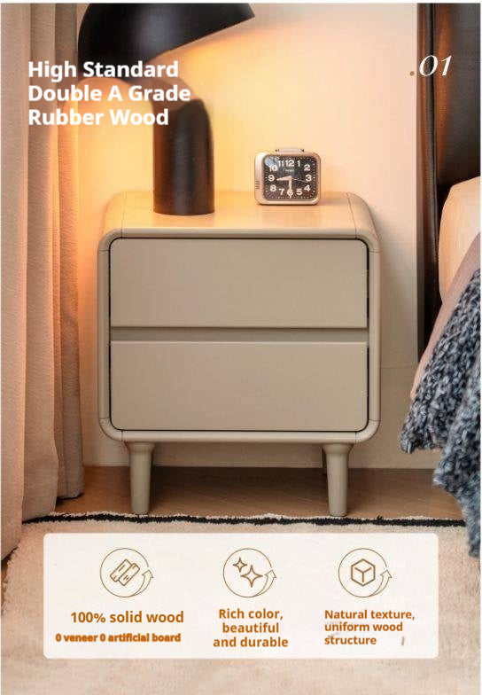 Solid RubberWood Nightstand Light Luxury.