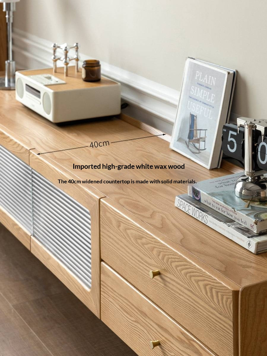 White Ash Solid Wood Nordic White Wax TV Cabinet.