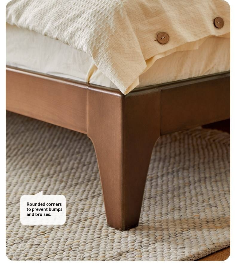 Beech Solid Wood Bed — Nordic Style, Modern Minimalist Design