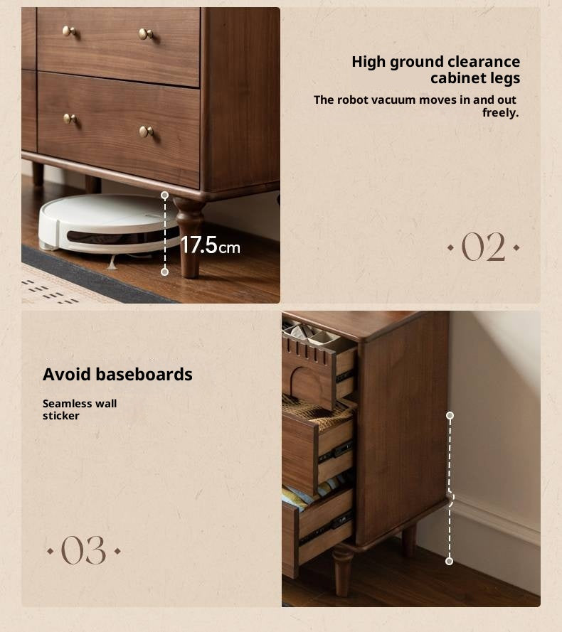 Black Walnut, Poplar, Solid Rubberwood French Retro Chest of Drawers