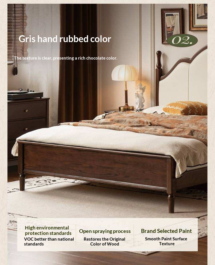 Ash Solid Wood Upholstered Bed with Tall Arched Headboard and Turned Finial Posts