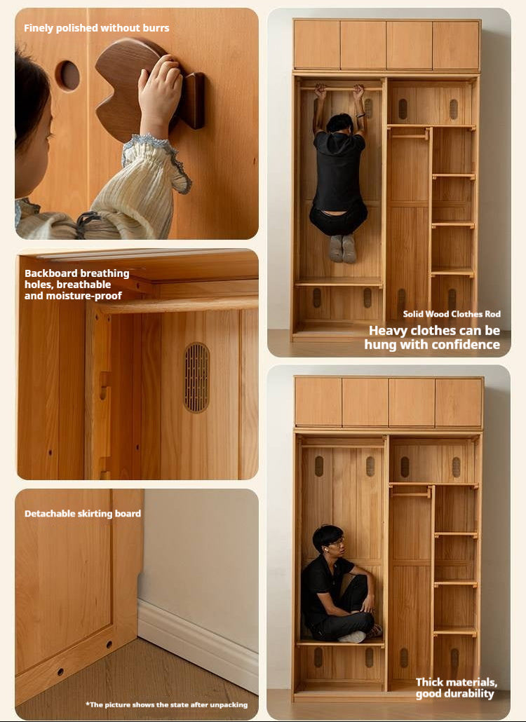 Beech Solid Wood Kids Sliding Door Wardrobe with Adjustable Shelves