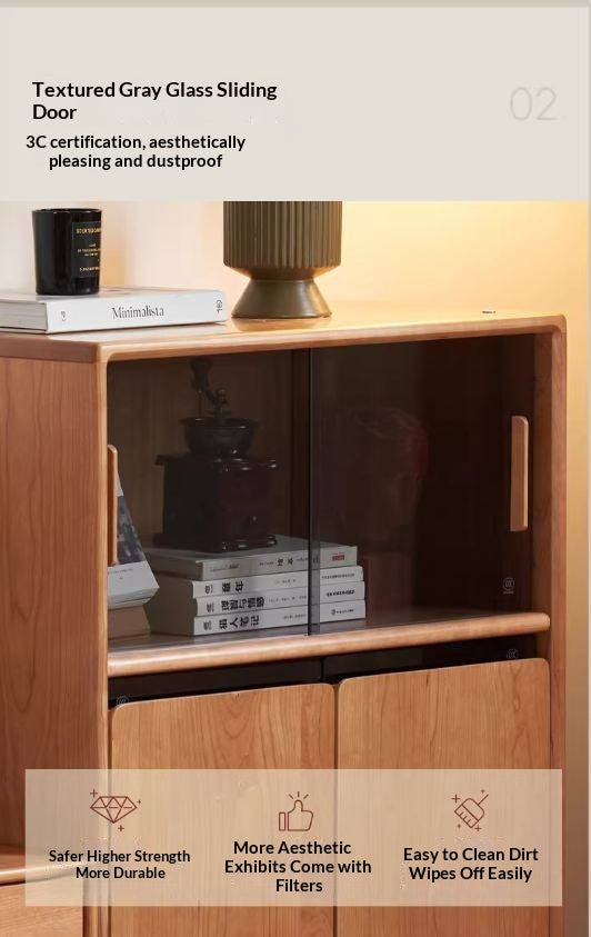 Cherry Solid Wood Wall-Mounted Side Cabinet Modern Minimalist Style