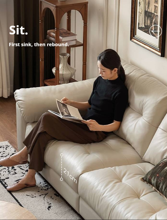 Genuine Top Grain Leather Sofa French Style “Cloud” Sofa