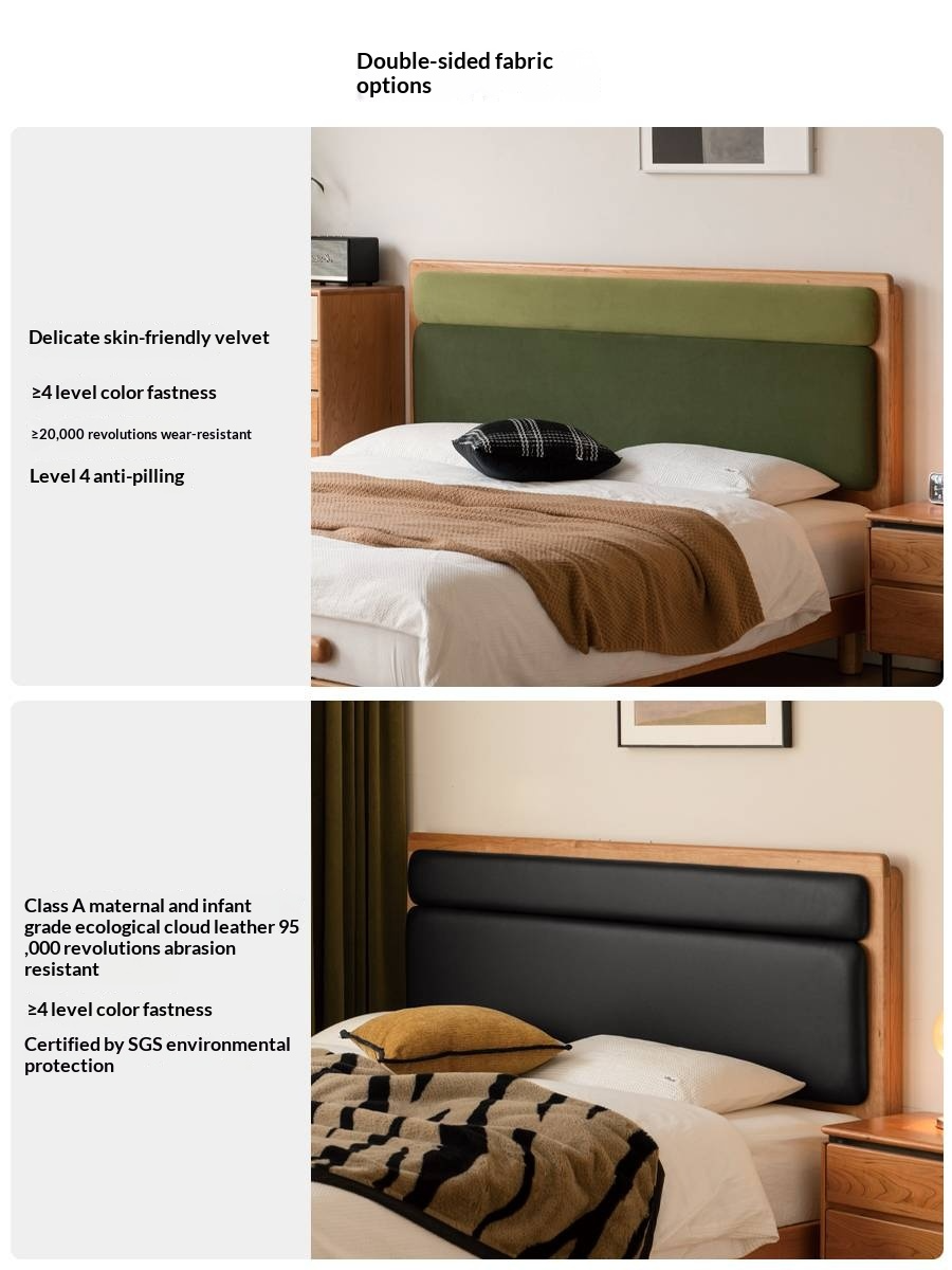 Cherry Solid Wood Fabric Soft Backrest Bed Modern Minimalist