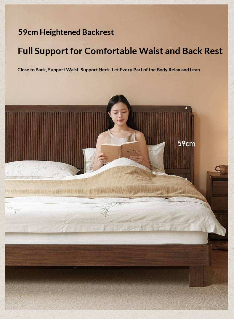 Ebony Solid Wood Bed with Vertical Fluted Panel Headboard and Block Legs