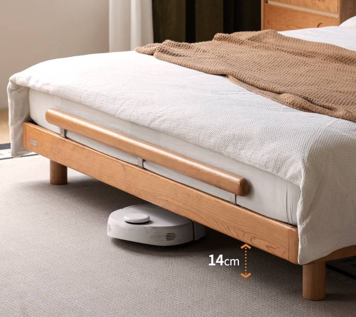 Cherry Solid Wood Fabric Soft Backrest Bed Modern Minimalist