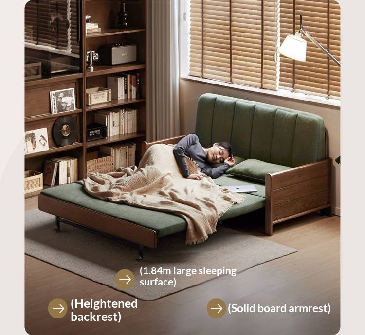 Oak, Ash Solid Wood Sleeper Sofa with Solid Wood Frame and Reclining Backrest