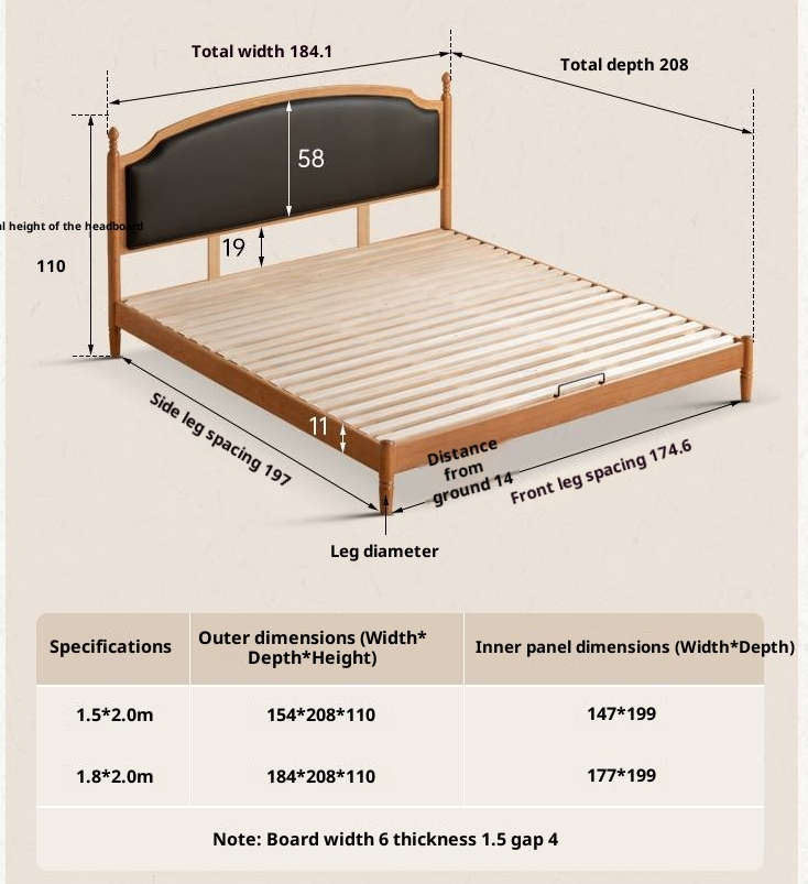 Cherry Solid Wood Soft Backrest Bed, French Retro Style