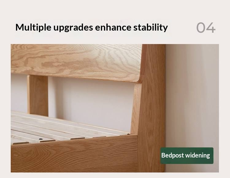 Oak Solid Wood Bed — Modern Minimalist Slab Box Design