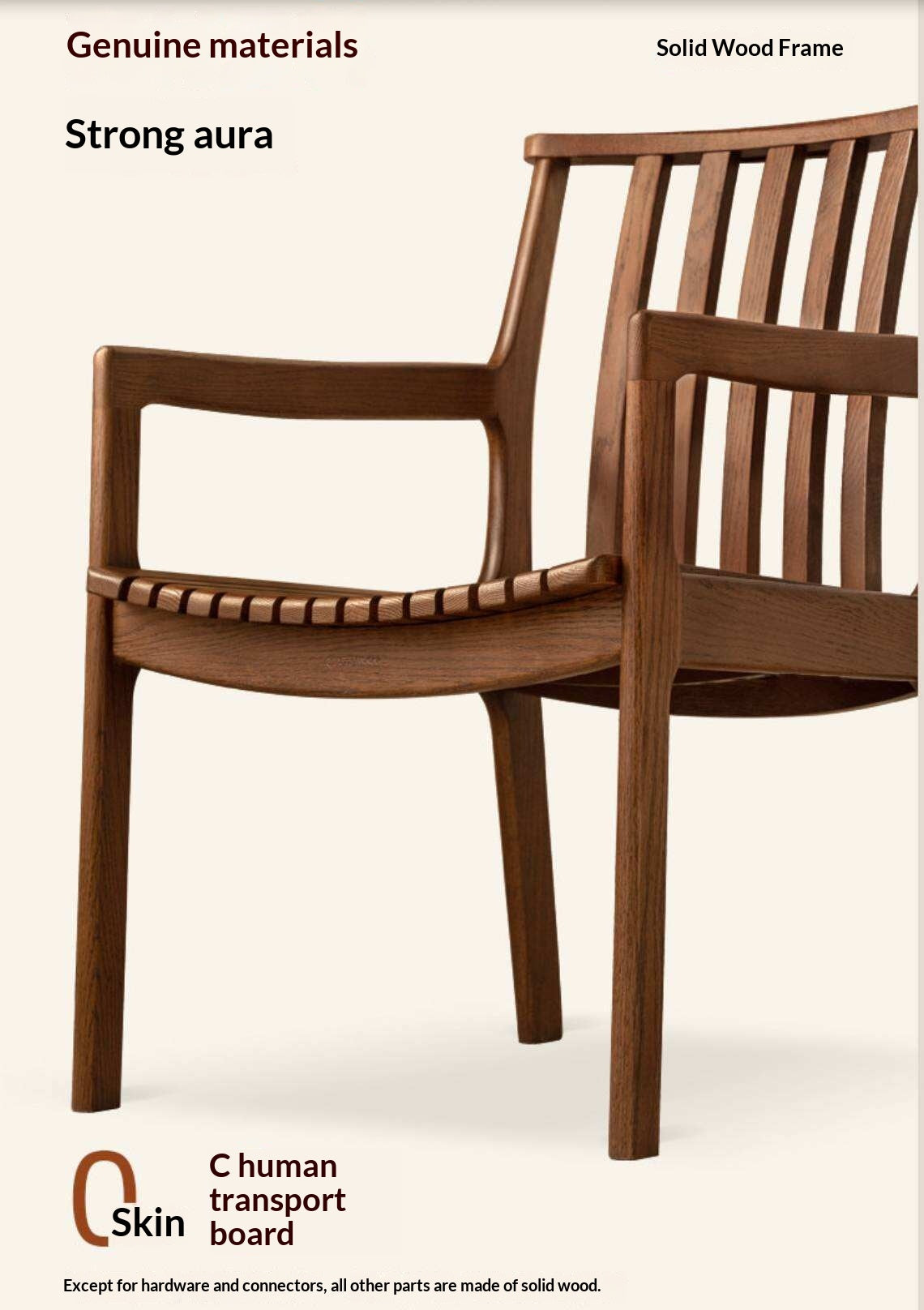 Oak Solid Wood Armchair, dual Reading Chair with Sculpted Back, Home Office Desk Chair